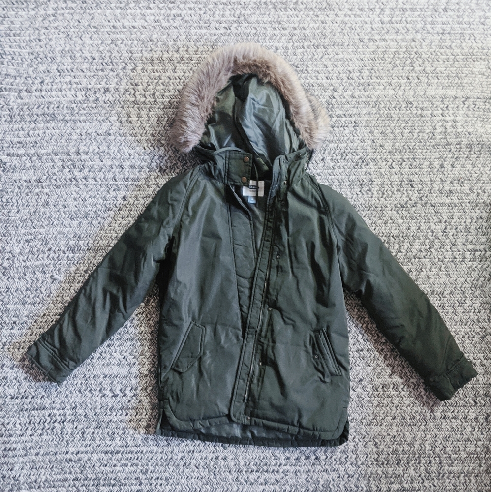 Old Navy Olive Green Faux Fur Trim Parka